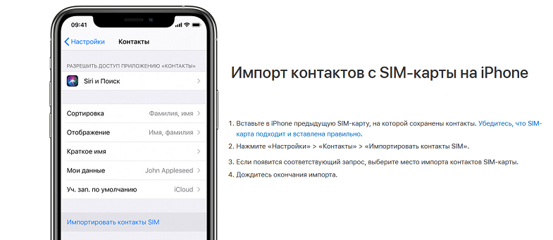 Импорт котактов с SIM-карты на iPhone